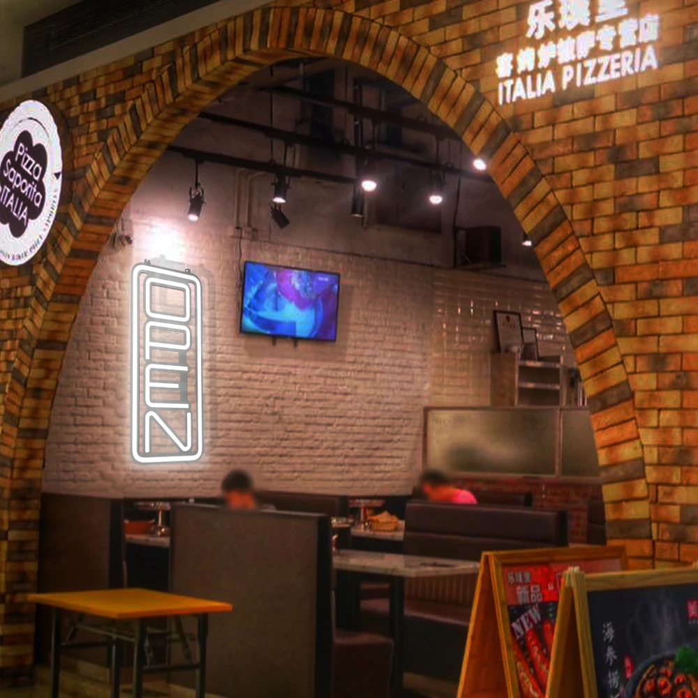 19 Inch Vertical LED Neon Open Sign Ultra Brightness Silicone Neon Hollow out Background for Store Cafe Front Promotion Lights