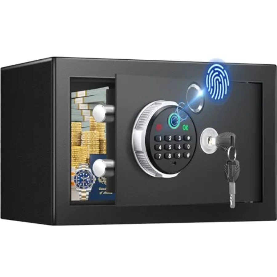 

Биометрический сейф объемом 0,5 куб. фута с огнестойким водонепроницаемым чехлом, защитой от кражи, двойной сигнализацией, режимом отключения звука, цифровой защитой для бизнеса