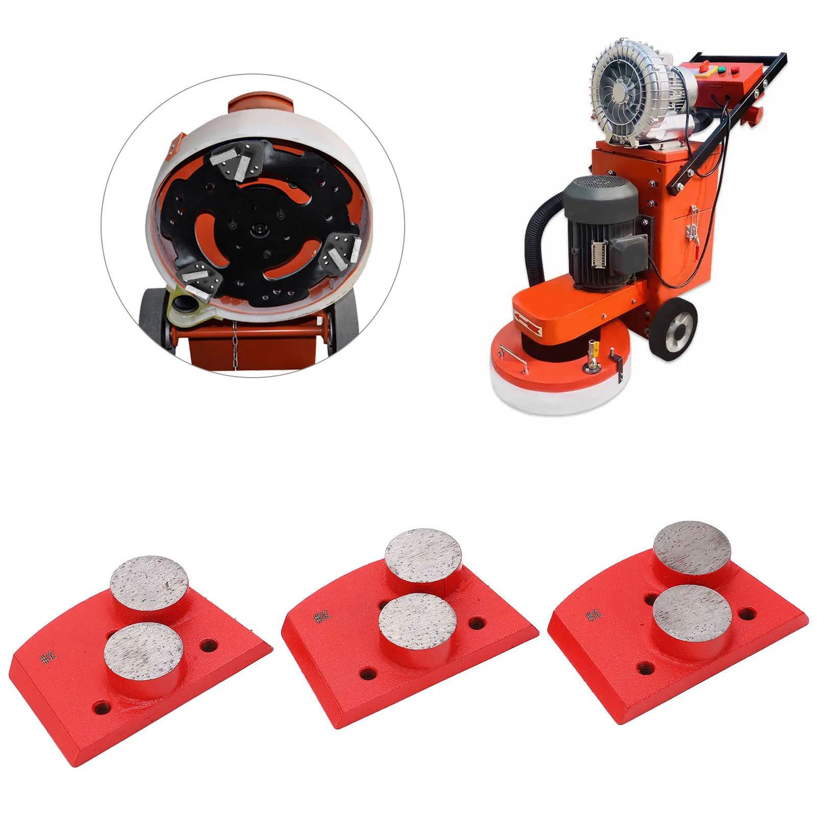 3Pcs Diamond Grinding Pads Red Trapezoid 30# Grit 2 Cylindrical Teeth for Concrete Polishing