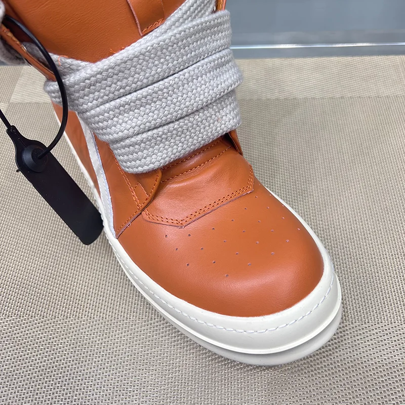 Leather High Top Orange Shoes Zipper Thick Sole Geobasket Ro Jumbo Lace Up Luxury Sneakers Ankle Casual Flat Motorcycle Boots