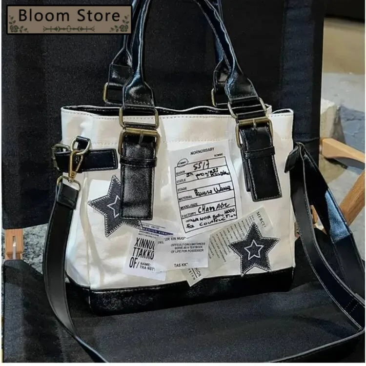 

2025 New Vintage High-Capacity Star Canvas Bag Design Y2k Aesthetic Tote Bags Grunge Haruku Crossbody Handbags Women