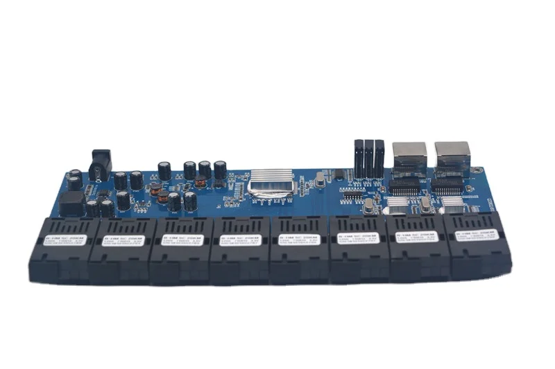 OEM 10G Fiber Switch Ethernet Fiber Optical Media Converter 8 Port 1.25G SC 2 RJ45 10/100/1000M POE SNMP QoS PCBA Board