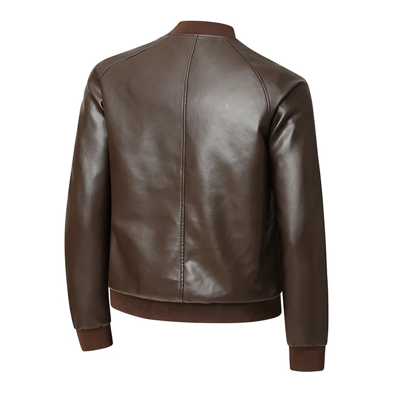 KIDWHXR Men Leather Jacket Thicken Fleece Windproof Waterproof Man Outerwear Punk Stand Collar Long Sleeve Zipper Male Coat