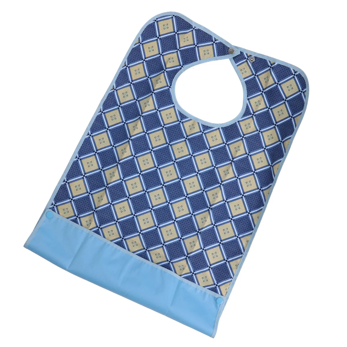 Flower Plaid Double Layer Machine Washable Adult Waterproof Bib Clothing Protector Mealtime Crumb Catcher Printed Eating Bib