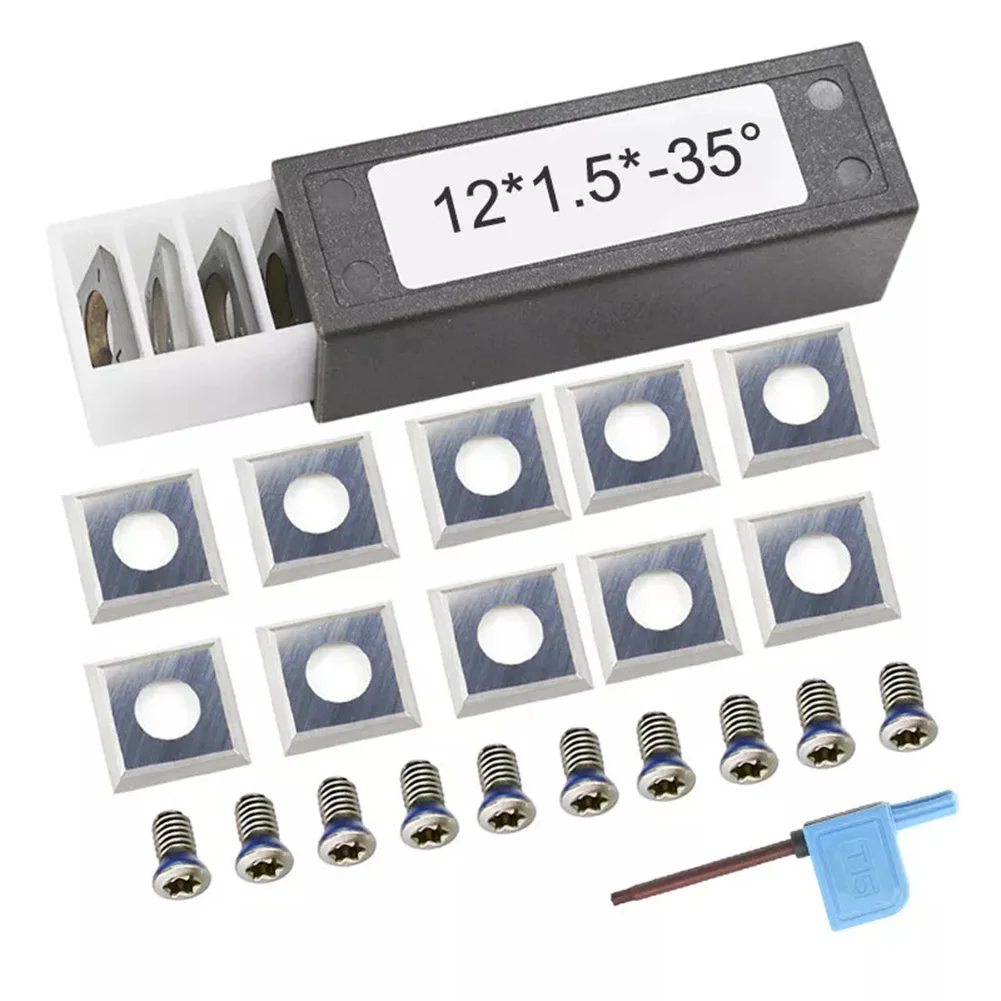 Carbide Insert Set of 10 Square Shape Blades (12x12mm) Designed for Spiral Planer Heads and CNC Router Applications