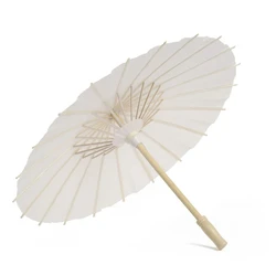 Hot 50 Stuks Wit Papier Lange Steel Parasol Chinese Ambachtelijke Papieren Paraplu Voor Bruiloft Foto Accessoire Feest Decor