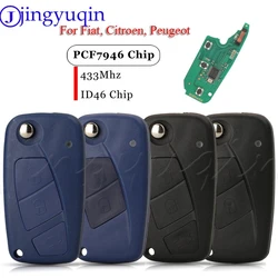 Jingyuqin 2/3 Buttons Smart Remote Car Key Fob 433MHZ PCF7946 For Fiat 500 Punto Grande Citroen Nemo Peugeot Bipper