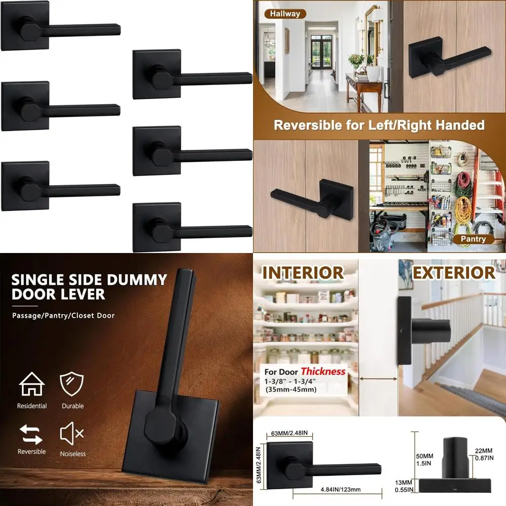 مقبض باب دمية من جانب واحد، رافعة دفع/سحب داخلية باللون الأسود غير اللامع، غير قابلة للدوران للخزانة أو المؤن، تصميم قابل للعكس، ثقيل