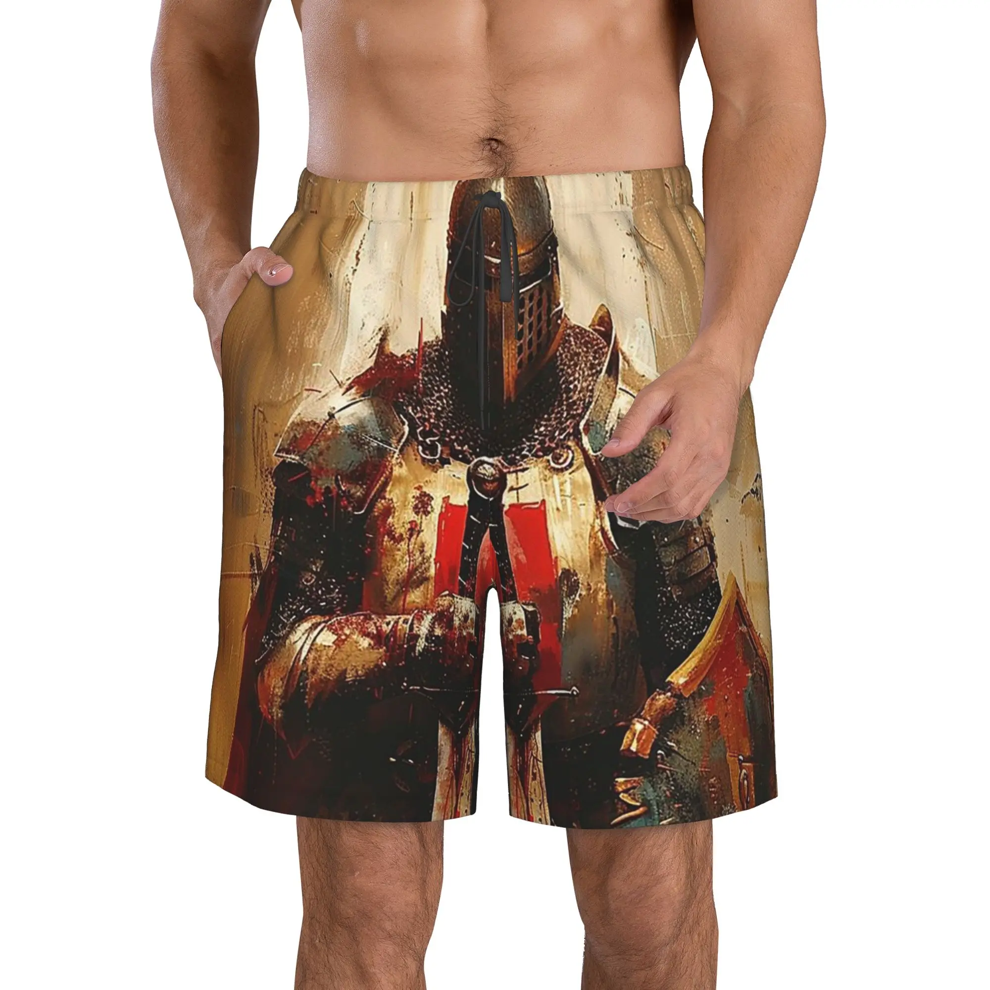 Knights Templar Trunks Beach Board Shorts Casual Quick Dry Swim Summer Men Pants