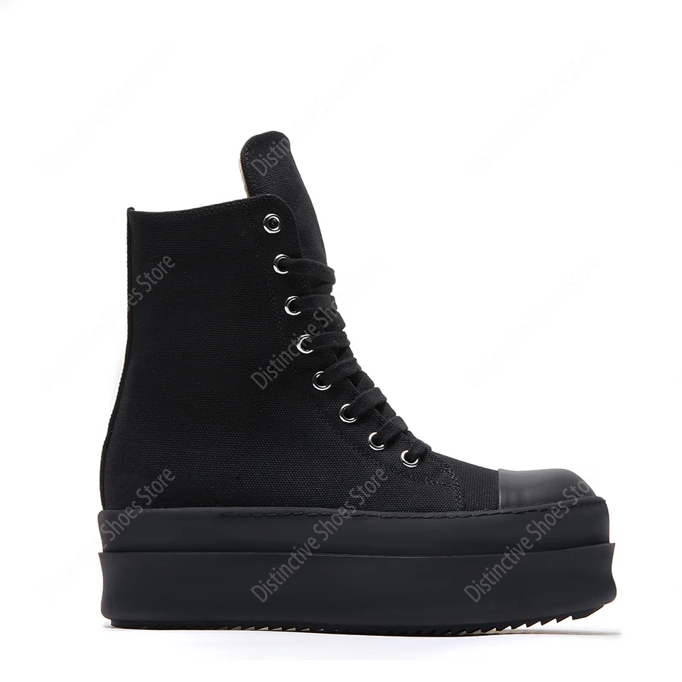 Men's Casual Sneakers Women Shoes Double Bumpers Black Canvas High Top Lace Up Zipper Flat Shoes RO Designer Platform Ankle Boot