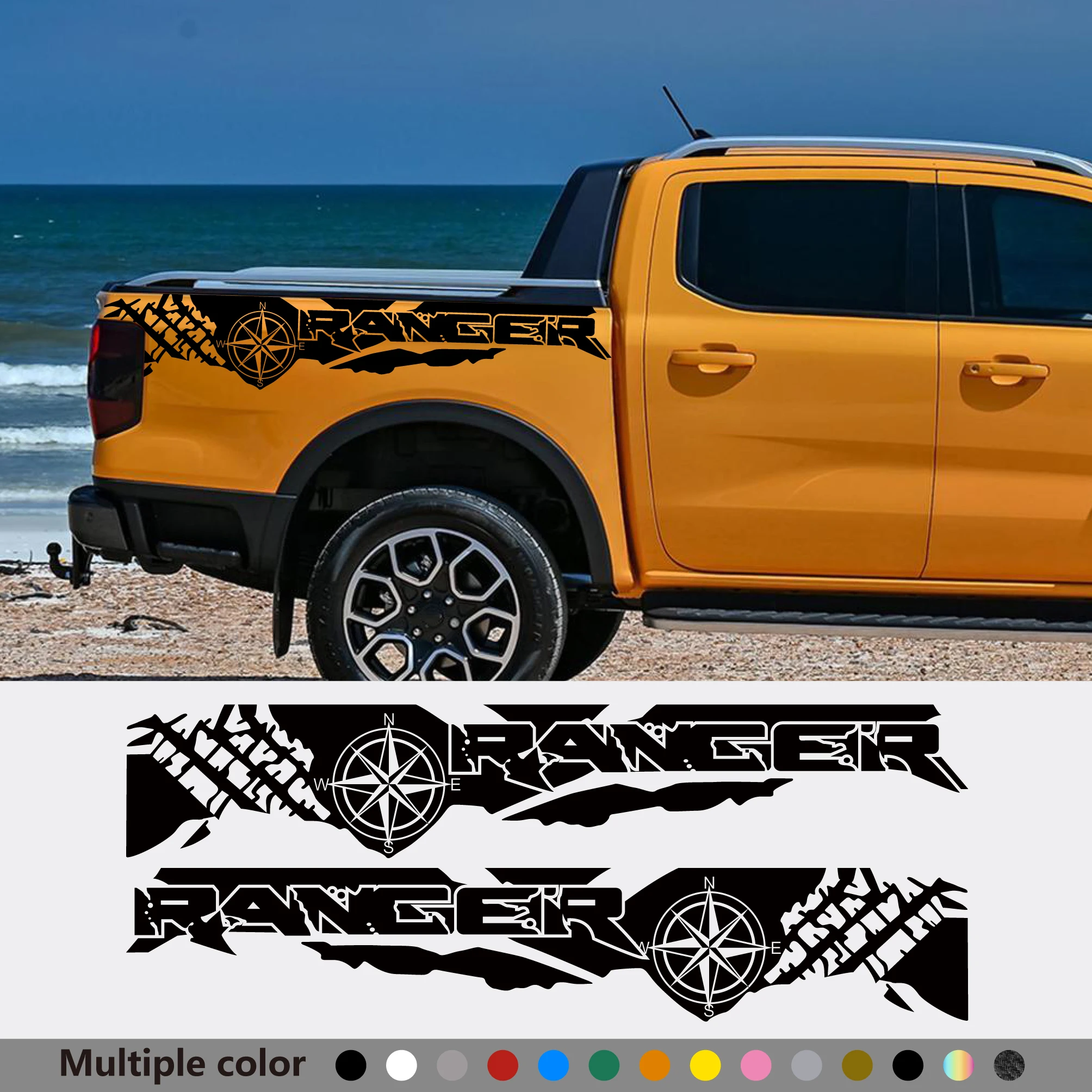 

2PCS Car Stickers Tire Print Compass Adventure Off Road Auto Tail Vinyl Decal Apply For Ford Ranger Raptor Pickup Accessories