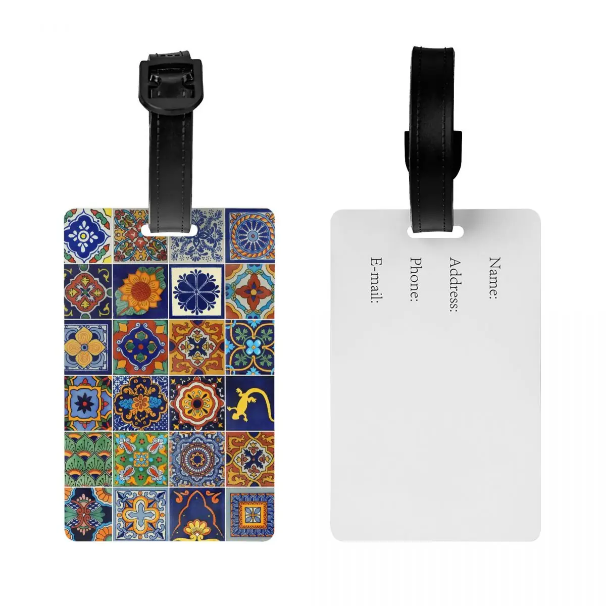 Label Bagasi Ubin Meksiko Kustom Dengan Penutup Privasi Kartu Nama dan Label ID untuk Tas Perjalanan dan Koper