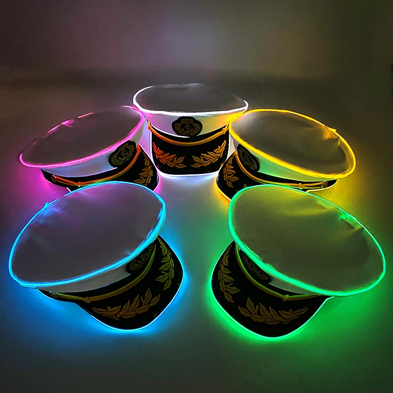 핫세일 발광 네이비 모자 네온 글로잉 용품 남녀 공용 나이트 쇼 공연 의상 액세서리 창의적인 형광 캡