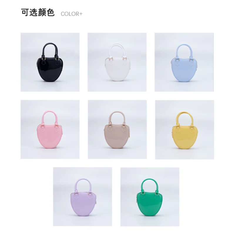 Simple PVC Mini Peach Heart Crossbody Shoulder Bags Summer Chain Women Top Handle Bags Fashion Jelly Handbags for Party Evening