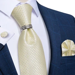 Luxury Paisley Striped Ties with Silver Ring Gift for Husband Groom Wedding Party Accessories 8cm Necktie Handkerchief Cufflinks