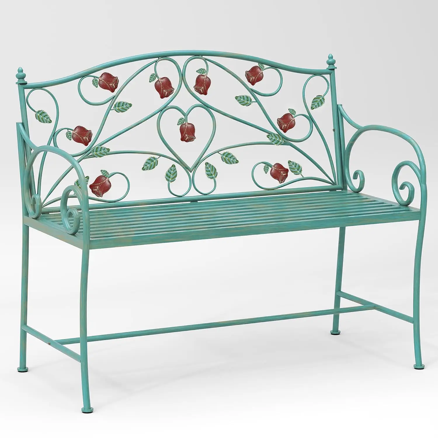 Rose Metal Entryway Bench, 2-Seater Vintage Foyer Bench, Blue, Customized
