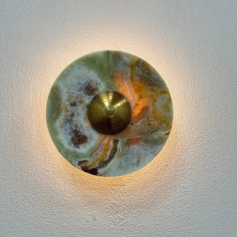 

Wabi Sabi Natural Jade Wall Lamp,Designer Style for Model Room, Vintage Green Jade & Marble Wall Light for Living Room & Bedroom