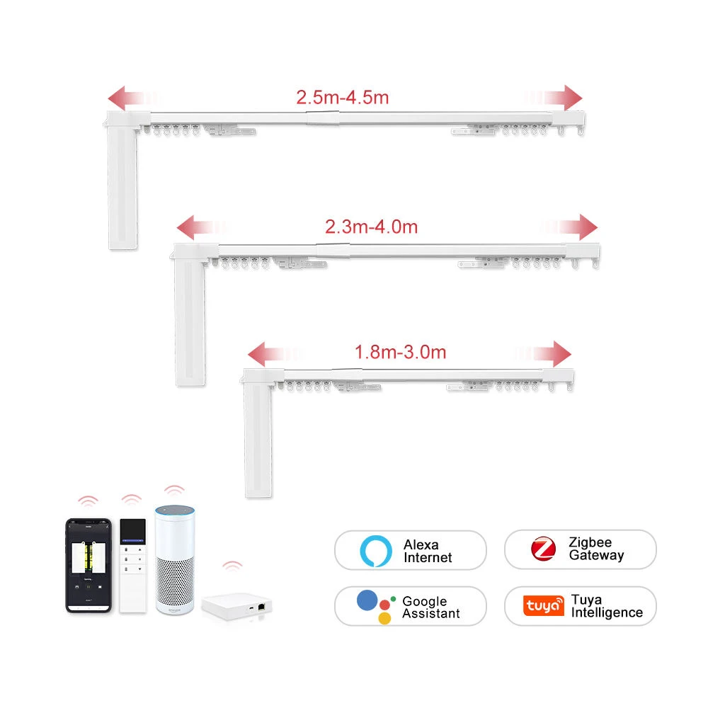 Motorized Curtain Track Accessories 1.2m-4.5m Extendable Smart Curtain Poles Tracks