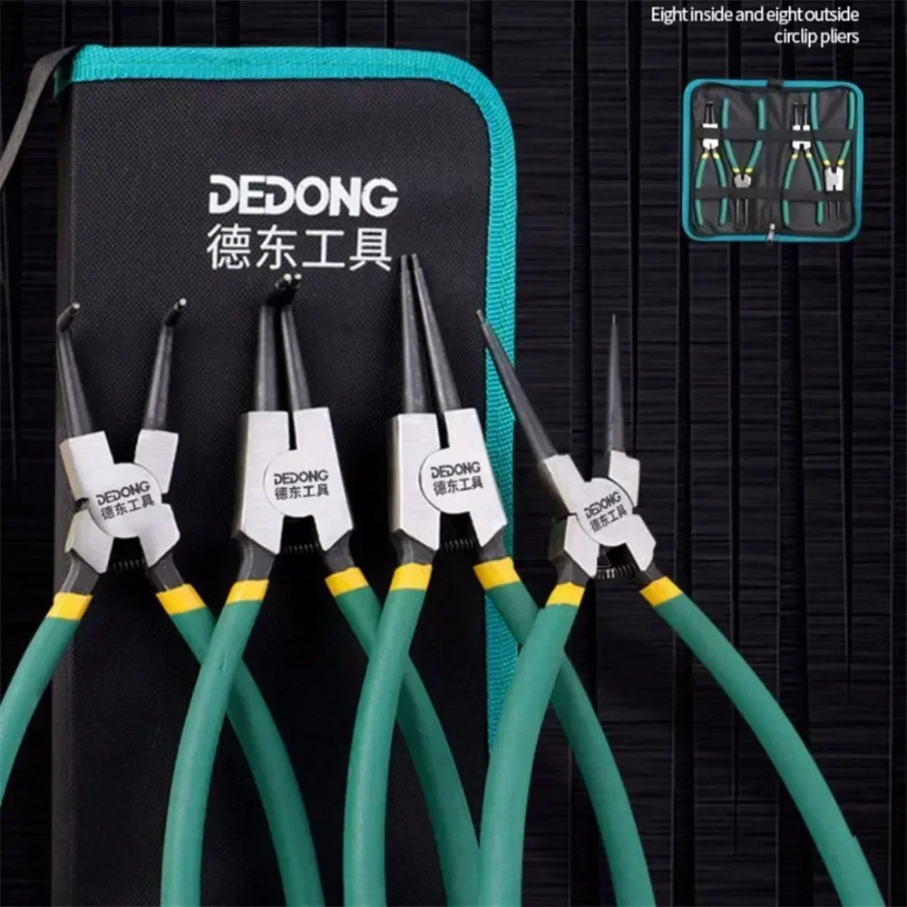 Alicate Circlip com Bolsa de Armazenamento Removedor de Anel de Pressão Alicate de Nariz Longo Alicate Curvo Staight Retenção Exterior Interna Pcs in 2024