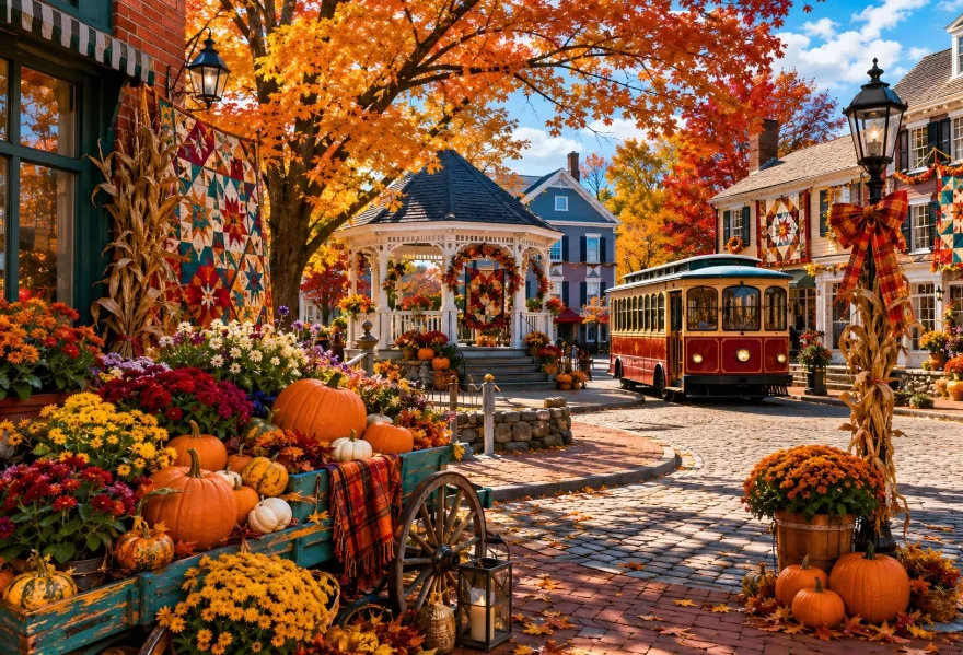 500/1000/1200/2000PCS Jigsaw Puzzle Autumn Town Street Trolley Pumpkin Maple Leaves DIY Puzzle Home Decor Art Gift