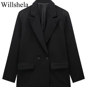 Phụ nữ Double Tresado Willshela-Blazer với túi, cổ điển tay dài, cổ chạm khắc, quần áo văn phòng phụ nữ, thời trang phụ nữ, đơn sắc 8 Bán hàng chính Blazer Elastano - 3