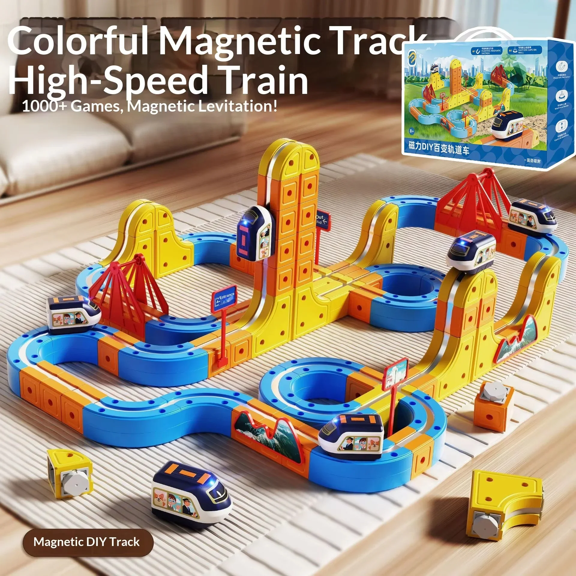 Conjunto de corrida de haste de carro magnético montessori, trem motorizado, labirinto de gravidade, brinquedo para crianças, presente de natal, modelos de veículos de jogo com trilhos