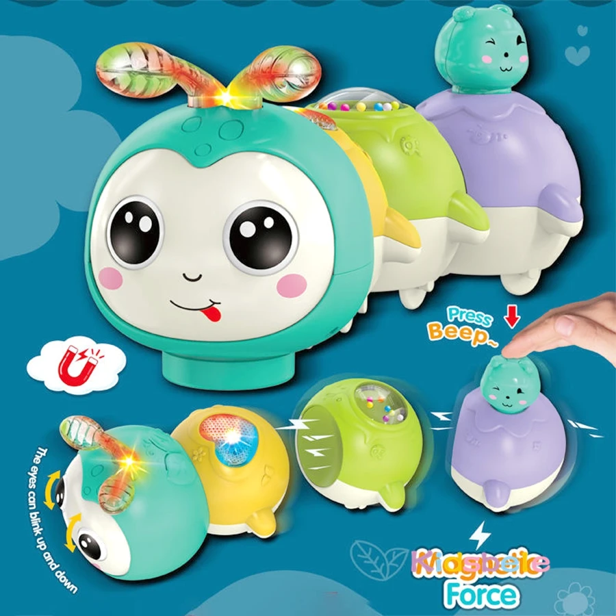 Giocattolo strisciante Caterpillar per bambini Giocattolo elettrico per animali domestici con luce e musica per regalo di compleanno di Natale infantile