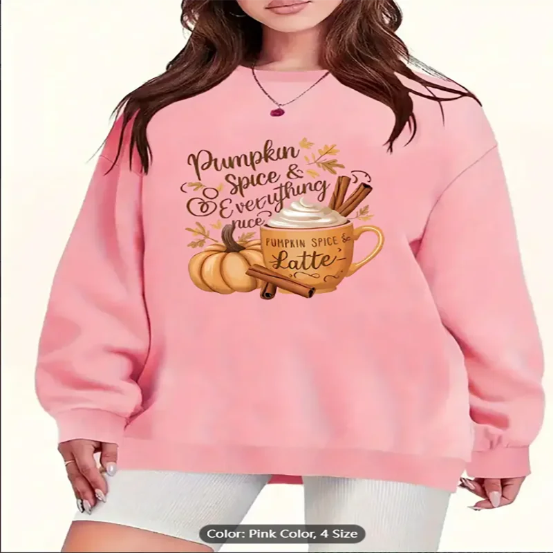 

Sweatshirt Pumpkin Spice Latte Graphic Pullover Pumpkin Design Cozy Long Sleeve Crewneck Sweater Casual Long Sleeve Pure Cotton