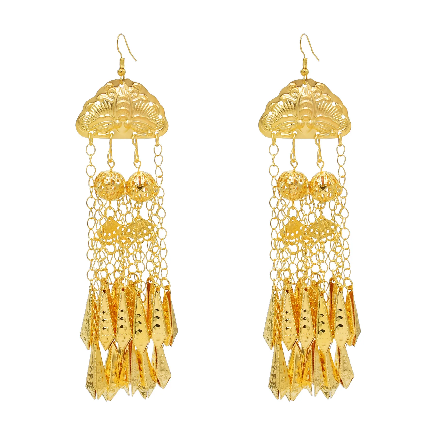 Ethnic Style Miao Silver Gold Plated Tassel Drop Earrings Retro Long Bell Women Dance Dangle Earrings