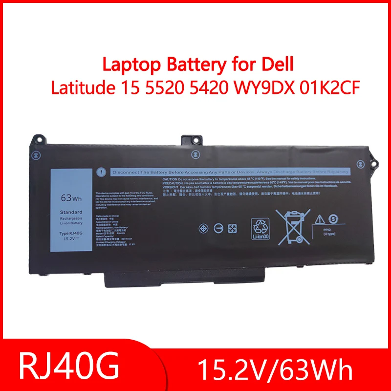

Laptop Battery for Dell Latitude 15 5520 Latitude 14 5420 Precision 15 3560 Series M033W 075X16 01K2CF WY9DX P137G 63Wh RJ40G