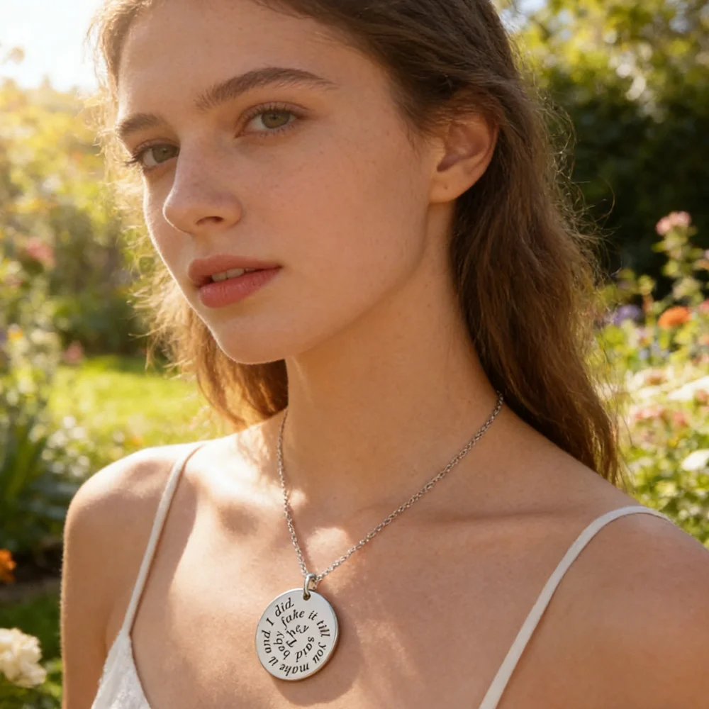 

Personalized Handmade Engrave Text Coin Round Pendant Necklace Stainless Steel Custom Memorial Signature Jewelry Gift