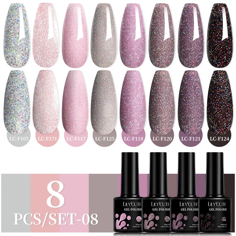 LILYCUTE 7 مللي 8 قطعة جل طلاء الأظافر مجموعة الوردي عارية هلام البولندية عدة UV LED نقع قبالة البولندية المنزل DIY معطف فوقي قاعدة هلام مانيكير #5