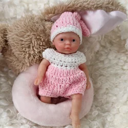 4.5 inch Reborn Baby Dolls Sleeping Silicone Full Body Girl Miniature Babies with Pink clothes for Christmas Gift Kids
