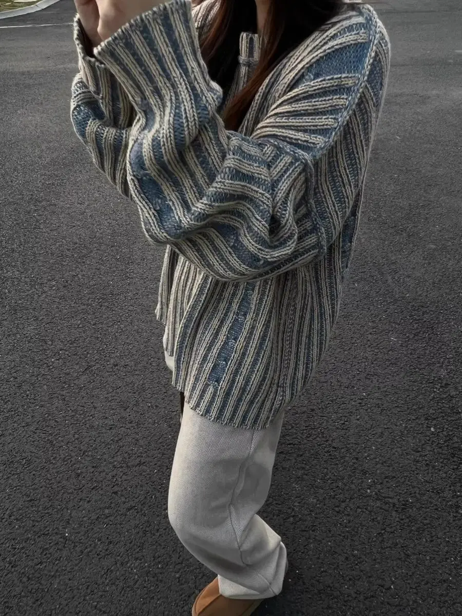 Women Contrast Color Vintage Striped Long Sleeve Knitted Pullovers O Neck High Street Chic Couples Sweaters Y2k Sueter Mujer image 2