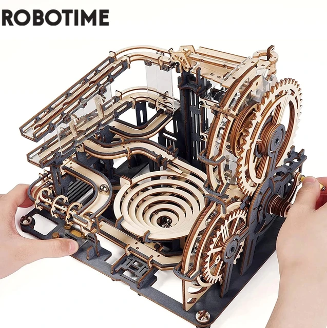 Robotime Rokr Marble Run Set 5 rodzajów drewnianych puzzli 3D DIY Model Building Block Kits Montaż zabawki Prezent dla nastolatków Dorosły Nocne miasto