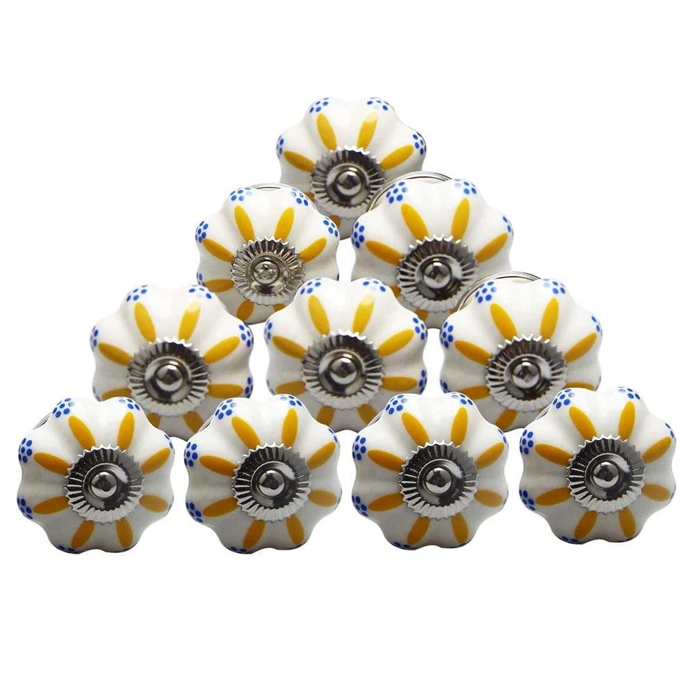 Ceramic Painted Cupboard Knobs Floral Decorative Drawer Knobs Vintage Style Wardrobe Dresser Furniture Handle,10 Pack