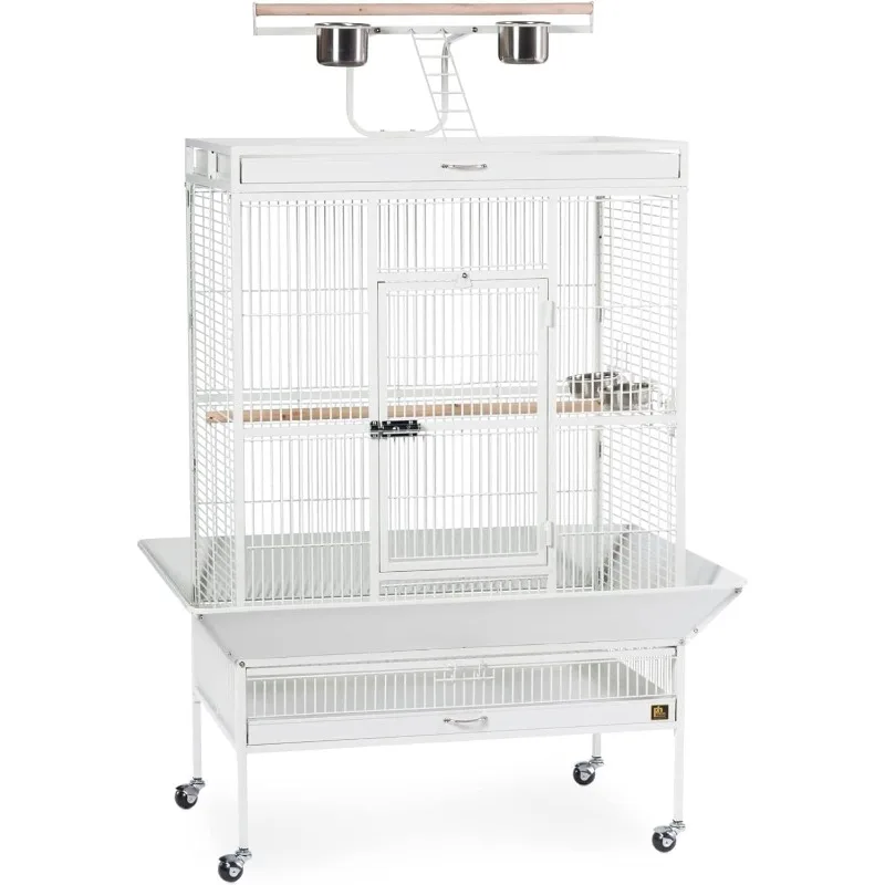 Wrought Iron Select Bird Cage Included Four Stainless Steel Cups Two Wood Perches Cage Stand Playtop and Rounded Seed Guards