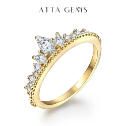 ATTAGEMS Pear Cut 5*3mm 925 Sterling Silver Moissanite Ring for Women Yellow Gold Plated Passed the Diamond Engagement Party