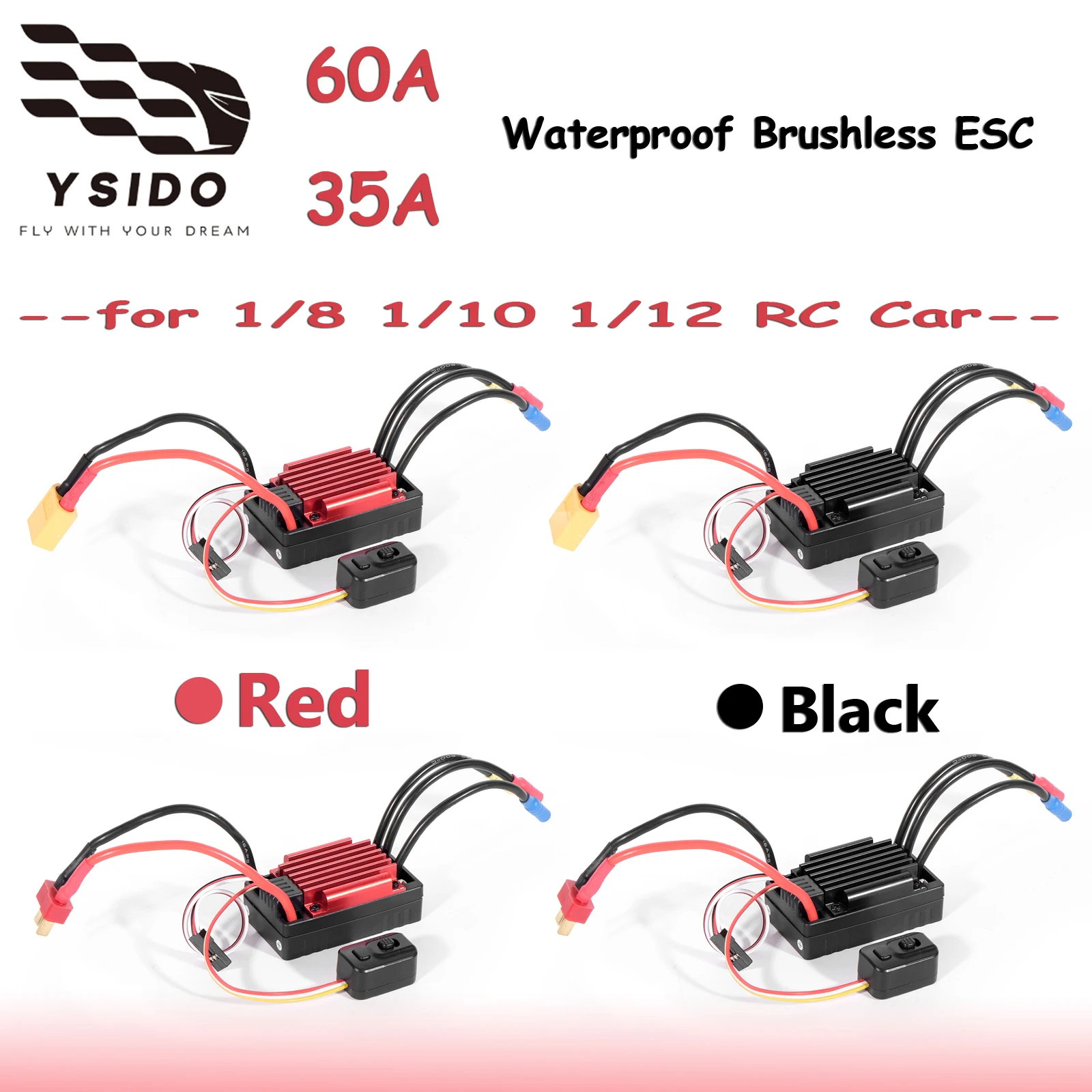 

60A 35A Бесщеточный ESC 2-3S Водонепроницаемый электрический регулятор скорости для 1/8 1/10 1/12 RC автомобиля на гусеничном ходу/внедорожника/внедорожника/багги/монстера