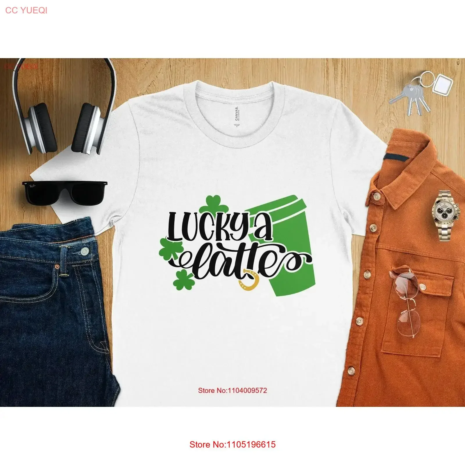 Lucky Latte Clover Print T Shirt Saint Patrick's Day Coffee Green for Men and Women vintage Washed Unisex designer clothes