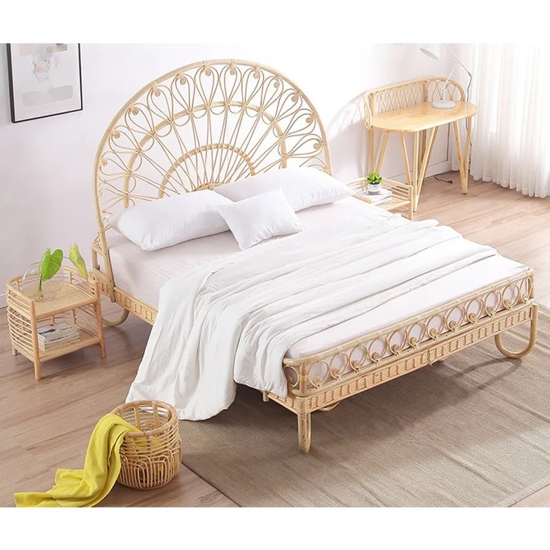 Rattan bed simple screen creative bedroom B & B Inn Hotel rattan double bed
