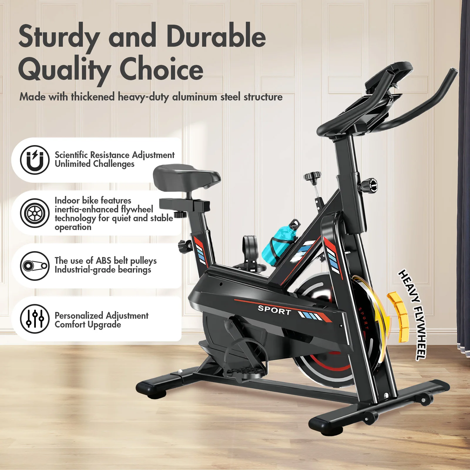 Exercise Bike Cycling Magnetic Resistance Indoor Belt Drive Digital Display Cushioned Seat Heart Rate Monitor Low Noise for Home