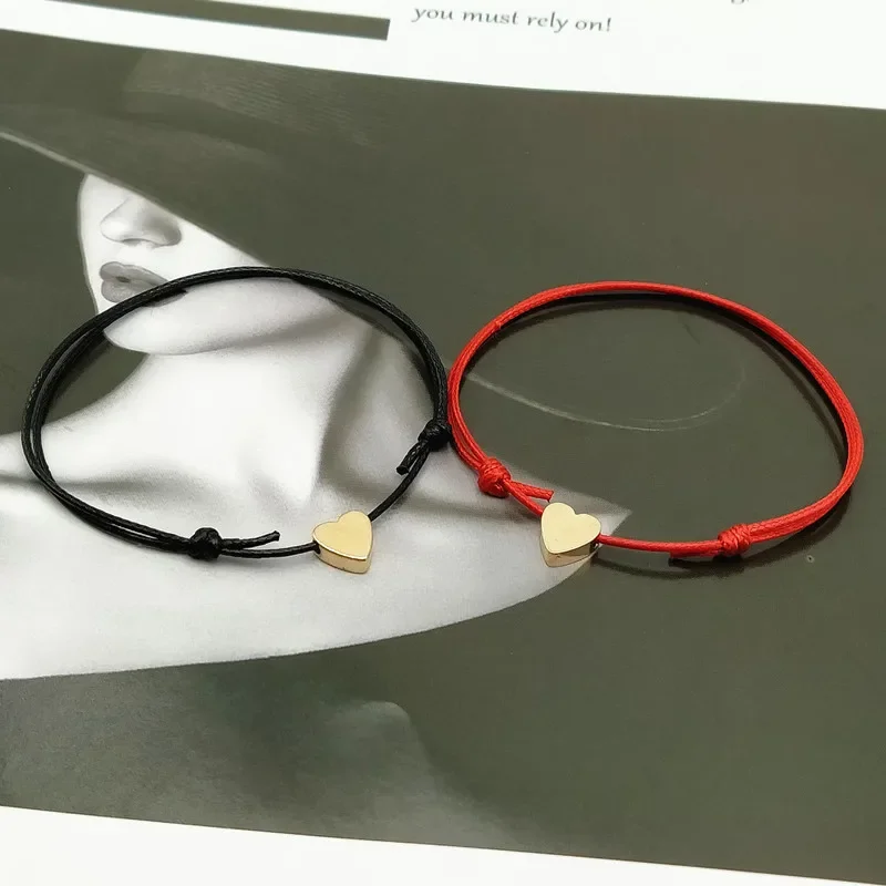 2 pcs/lots Tiny Love Heart Lucky Bracelet Red Black White Color Rope Bracelet Adjustable Fashion  Couple Bracelet  Wholesale