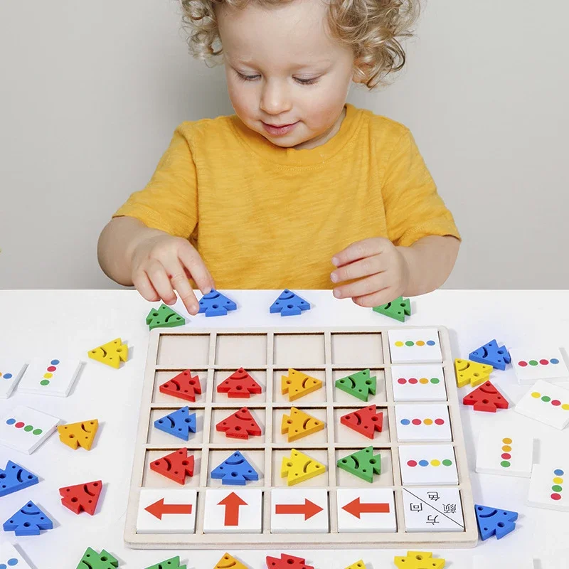 

Kids Logical Thinking Training Children's Wooden Montessori Toy Direction Color Cognition Early Learning Educational Board Game