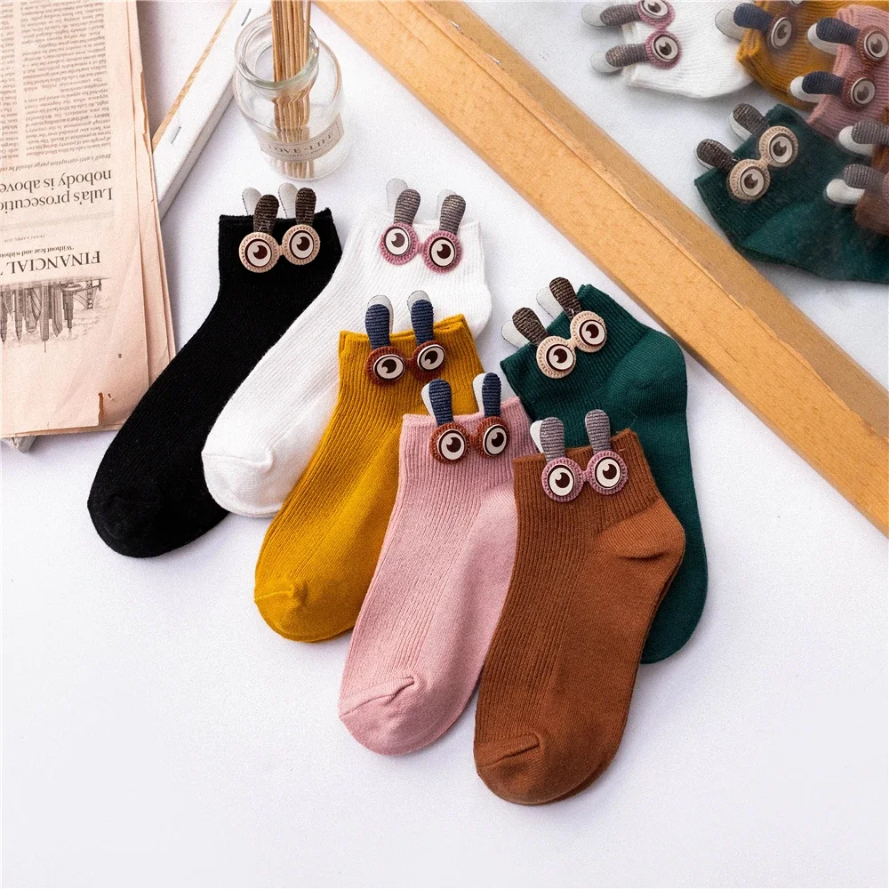 3D Big Eyes Rabbit Ear Ankle Socks for Women Girls Cute Cartoon Funny Cotton Short Socks Spring Summer Novelty Kawaii Gifts Soft