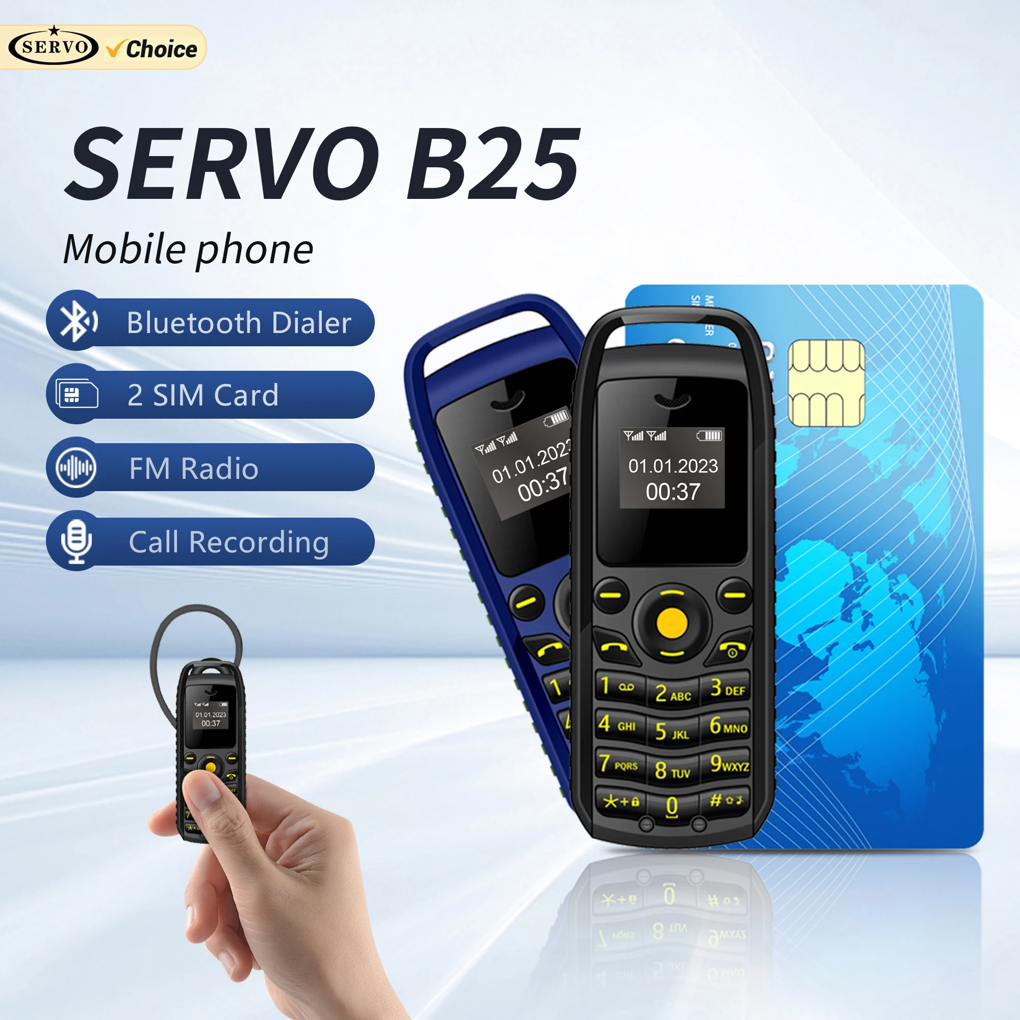 SERVO B25 Super Mini Smartphone 2G GSM Dual SIM Standby Magic Voice Auto Call Recording Alarm Clock Small Backup Mobile Phones