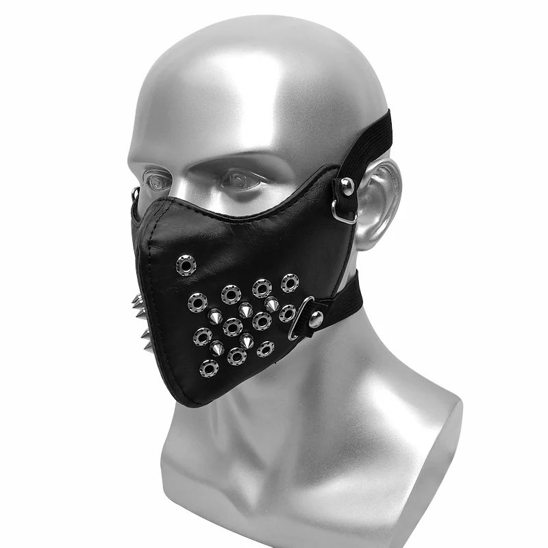 Halloween Cosplay PU Leather Mask Personality Punk Rivet Motorcycle Wind Dust Masks Breathability Dustproof 3