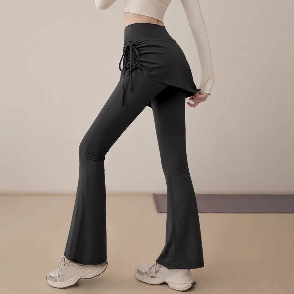 Skirt Design Fitness Leggings 2 in 1 Flare Hem Sports Leggings Quick Drying High Waist Sports Yoga Pants Pilates
