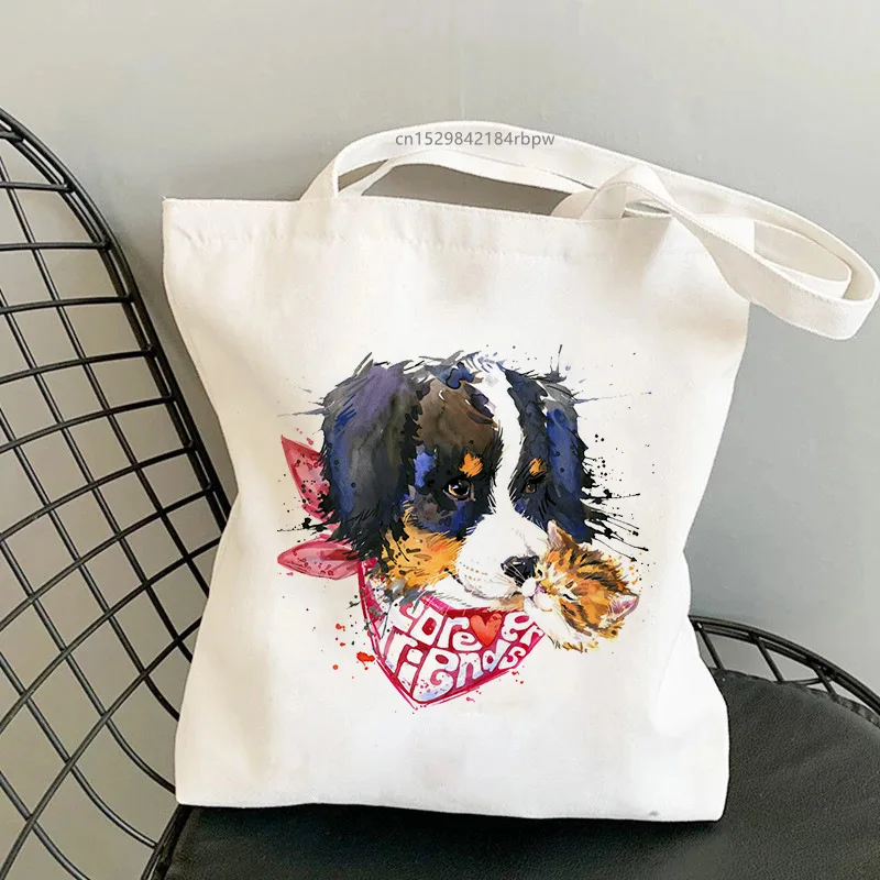 Bolso de mano de lona con estampado de Animals de acuarela، bonito Desen de zorro، gafas، lazo، bolso type Shopper de hombro #2