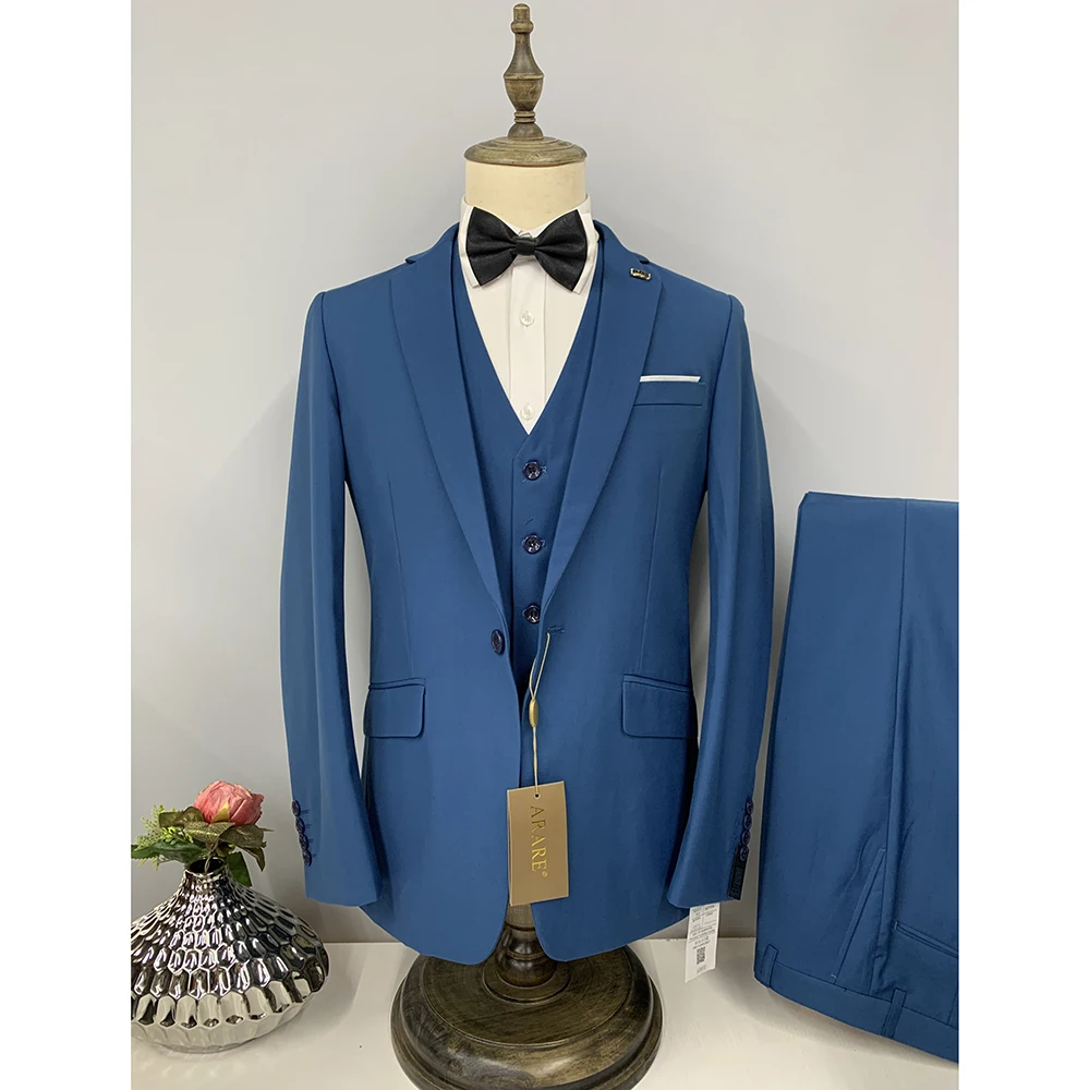 

2023 New Hot Selling 12 Colors Men Suit Business Formal Blue Linen Set Wedding Groom Fashion Slim Three Piece Coat Vest Pants